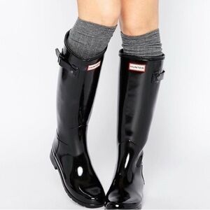 Hunter Original Tall Gloss Rain Boots Black Natural Rubber Waterproof wellies